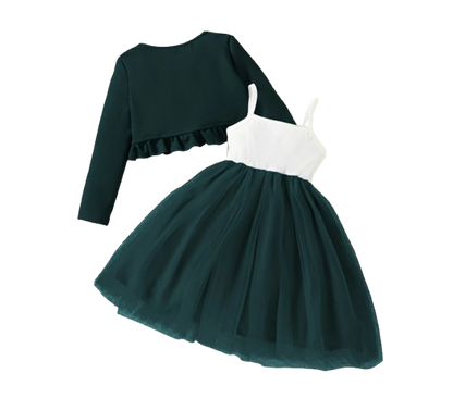 The Irene - Kids Girls Floral Embroidered Strap Dress with Knit Jacket Set
