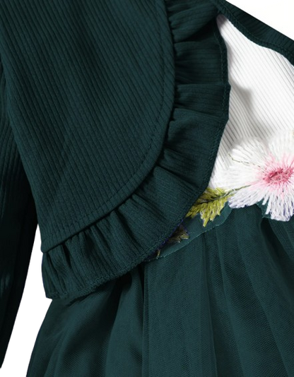 The Irene - Kids Girls Floral Embroidered Strap Dress with Knit Jacket Set