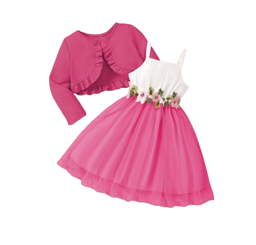 The Irene - Kids Girls Floral Embroidered Strap Dress with Knit Jacket Set