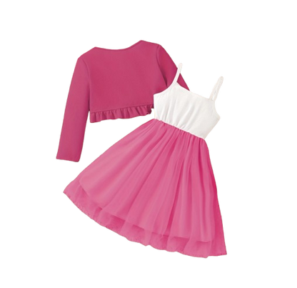 The Irene - Kids Girls Floral Embroidered Strap Dress with Knit Jacket Set
