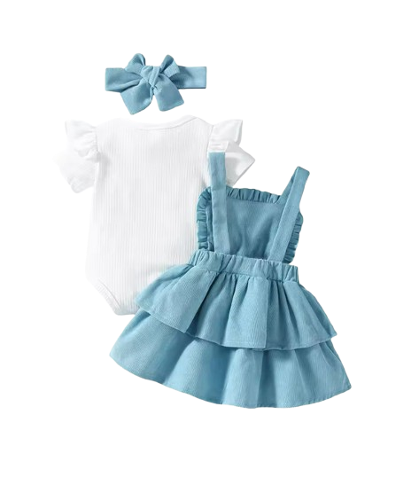 The Alara - Newborn Baby Girl Summer Romper Skirt Headband Crochet Flower Set 3PCS