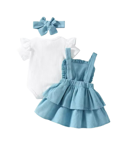 The Alara - Newborn Baby Girl Summer Romper Skirt Headband Crochet Flower Set 3PCS