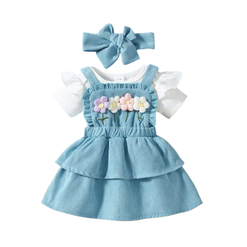 The Alara - Newborn Baby Girl Summer Romper Skirt Headband Crochet Flower Set 3PCS