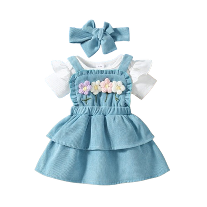 The Alara - Newborn Baby Girl Summer Romper Skirt Headband Crochet Flower Set 3PCS