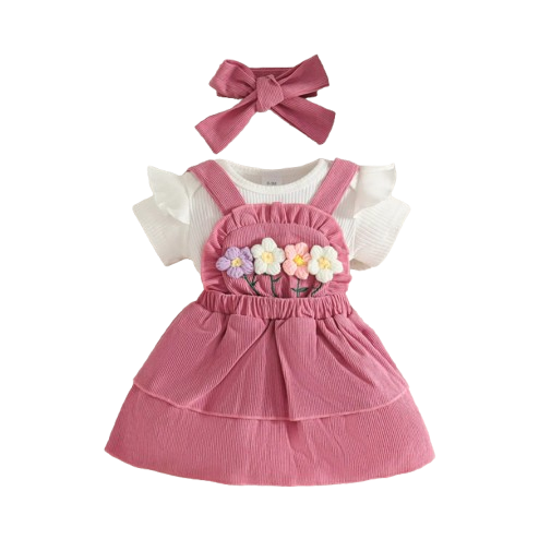 The Alara - Newborn Baby Girl Summer Romper Skirt Headband Crochet Flower Set 3PCS