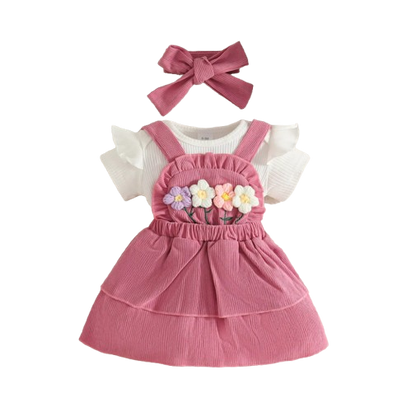 The Alara - Newborn Baby Girl Summer Romper Skirt Headband Crochet Flower Set 3PCS