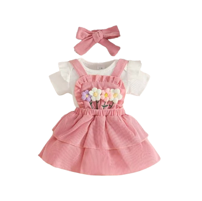 The Alara - Newborn Baby Girl Summer Romper Skirt Headband Crochet Flower Set 3PCS