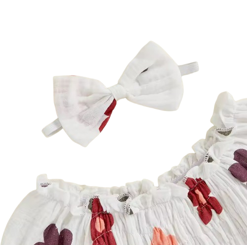 The Eileen - Baby Girl Floral Ruffle Bodysuit & Bow Headband Autumn Outfit 2PCS