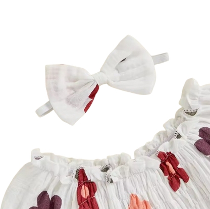 The Eileen - Baby Girl Floral Ruffle Bodysuit & Bow Headband Autumn Outfit 2PCS