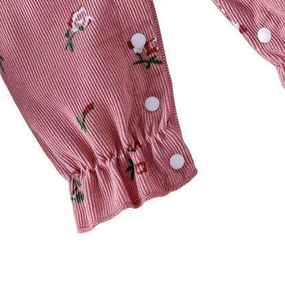 The Gloria - Baby Girl Floral Patchwork Romper & Bow Headband Autumn Outfit 2PCS