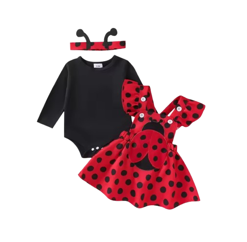 The Miranda - Baby Girl 3PCS Bee Embroidered Romper Suspender Dress & Headband
