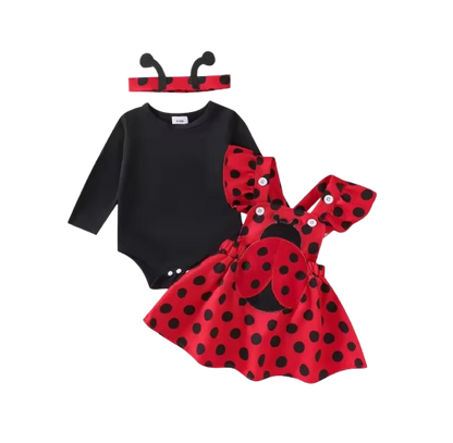 The Miranda - Baby Girl 3PCS Bee Embroidered Romper Suspender Dress & Headband