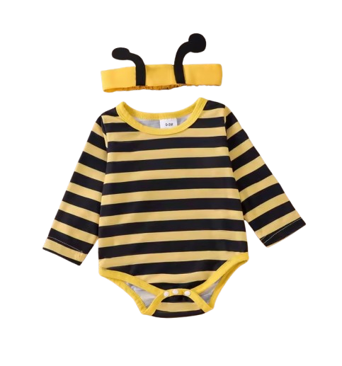 The Miranda - Baby Girl 3PCS Bee Embroidered Romper Suspender Dress & Headband