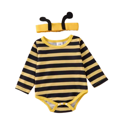 The Miranda - Baby Girl 3PCS Bee Embroidered Romper Suspender Dress & Headband