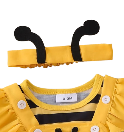 The Miranda - Baby Girl 3PCS Bee Embroidered Romper Suspender Dress & Headband