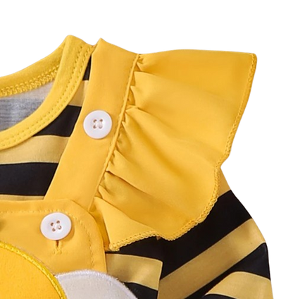 The Miranda - Baby Girl 3PCS Bee Embroidered Romper Suspender Dress & Headband