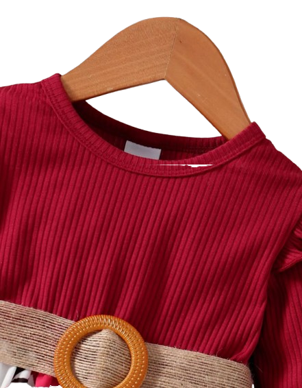 The Aleena - Girls Red Floral Party Dress Long Sleeve Birthday Wedding Outfit