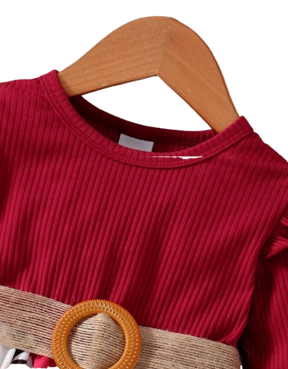 The Aleena - Girls Red Floral Party Dress Long Sleeve Birthday Wedding Outfit