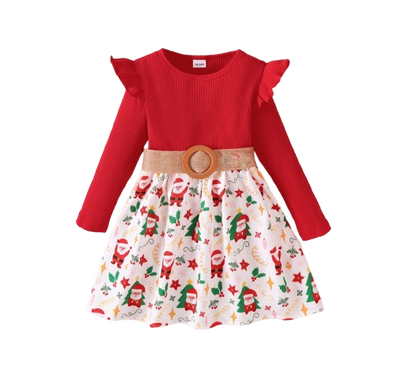 The Aleena - Girls Red Floral Party Dress Long Sleeve Birthday Wedding Outfit