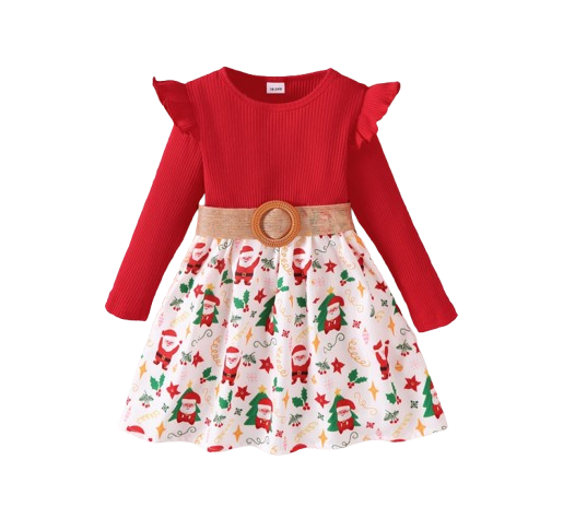 The Aleena - Girls Red Floral Party Dress Long Sleeve Birthday Wedding Outfit