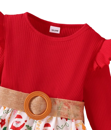 The Aleena - Girls Red Floral Party Dress Long Sleeve Birthday Wedding Outfit