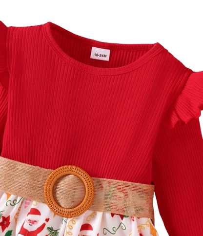 The Aleena - Girls Red Floral Party Dress Long Sleeve Birthday Wedding Outfit