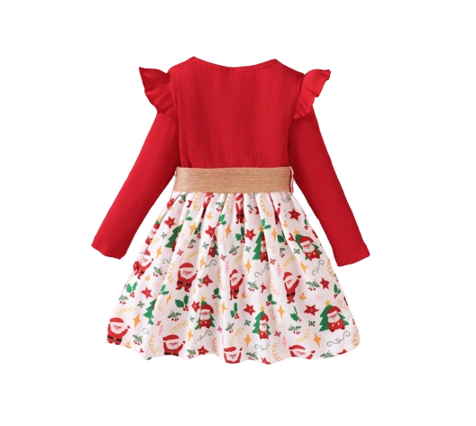 The Aleena - Girls Red Floral Party Dress Long Sleeve Birthday Wedding Outfit