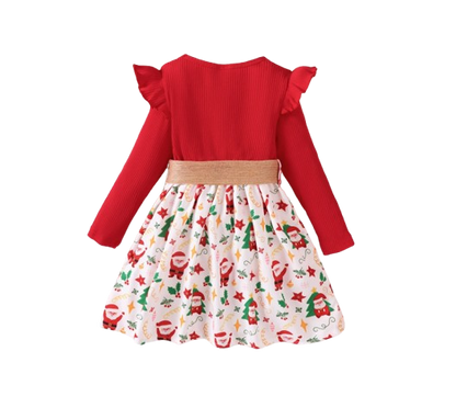 The Aleena - Girls Red Floral Party Dress Long Sleeve Birthday Wedding Outfit