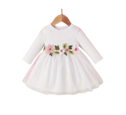 The Hana - Baby Girl Floral Mesh Princess Dress Long Sleeve Spring Autumn Party