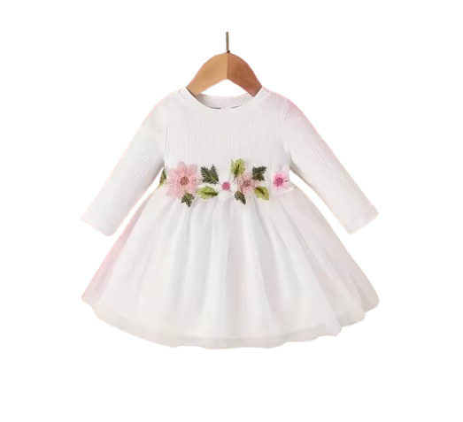 The Hana - Baby Girl Floral Mesh Princess Dress Long Sleeve Spring Autumn Party