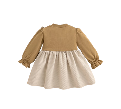 The Noor - Toddler Girl Floral Knit Dress Long Sleeve Bow Pearl Party Outfit