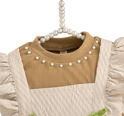 The Noor - Toddler Girl Floral Knit Dress Long Sleeve Bow Pearl Party Outfit