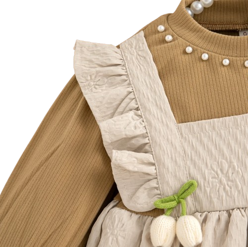 The Noor - Toddler Girl Floral Knit Dress Long Sleeve Bow Pearl Party Outfit
