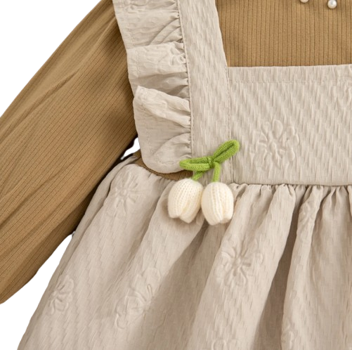The Noor - Toddler Girl Floral Knit Dress Long Sleeve Bow Pearl Party Outfit
