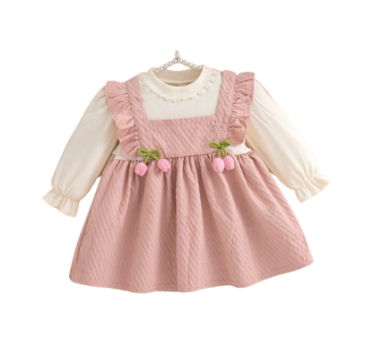The Noor - Toddler Girl Floral Knit Dress Long Sleeve Bow Pearl Party Outfit