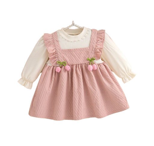 The Noor - Toddler Girl Floral Knit Dress Long Sleeve Bow Pearl Party Outfit