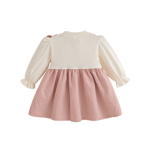 The Noor - Toddler Girl Floral Knit Dress Long Sleeve Bow Pearl Party Outfit