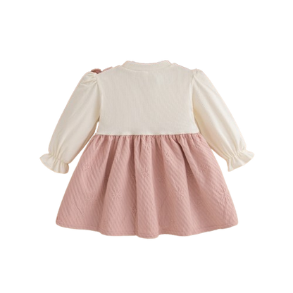 The Noor - Toddler Girl Floral Knit Dress Long Sleeve Bow Pearl Party Outfit