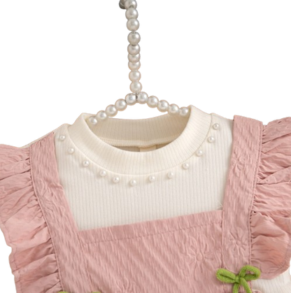The Noor - Toddler Girl Floral Knit Dress Long Sleeve Bow Pearl Party Outfit