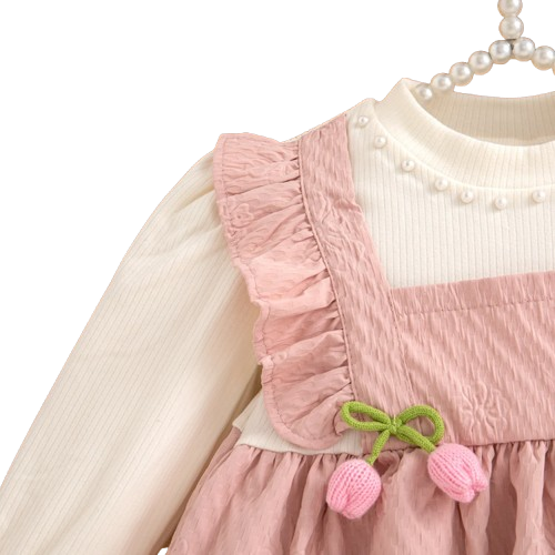 The Noor - Toddler Girl Floral Knit Dress Long Sleeve Bow Pearl Party Outfit