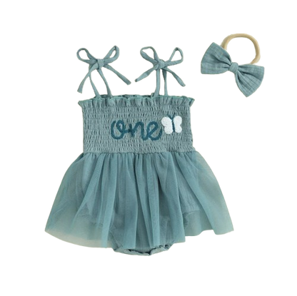 The Legacy - Baby Girl Sleeveless Suspender Dress & Bow Headband Birthday Outfit