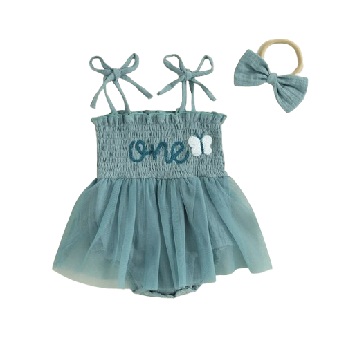 The Legacy - Baby Girl Sleeveless Suspender Dress & Bow Headband Birthday Outfit