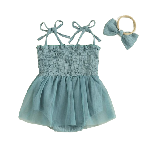 The Legacy - Baby Girl Sleeveless Suspender Dress & Bow Headband Birthday Outfit