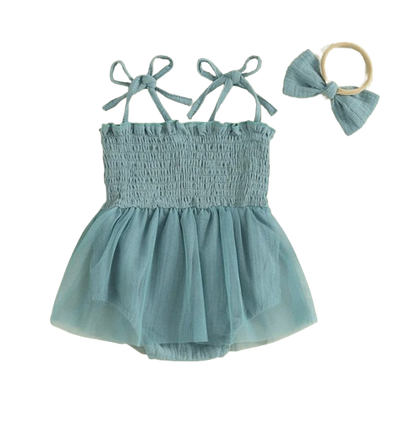 The Legacy - Baby Girl Sleeveless Suspender Dress & Bow Headband Birthday Outfit