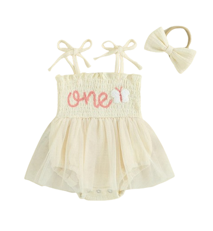 The Legacy - Baby Girl Sleeveless Suspender Dress & Bow Headband Birthday Outfit