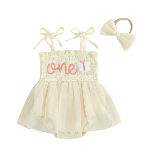 The Legacy - Baby Girl Sleeveless Suspender Dress & Bow Headband Birthday Outfit