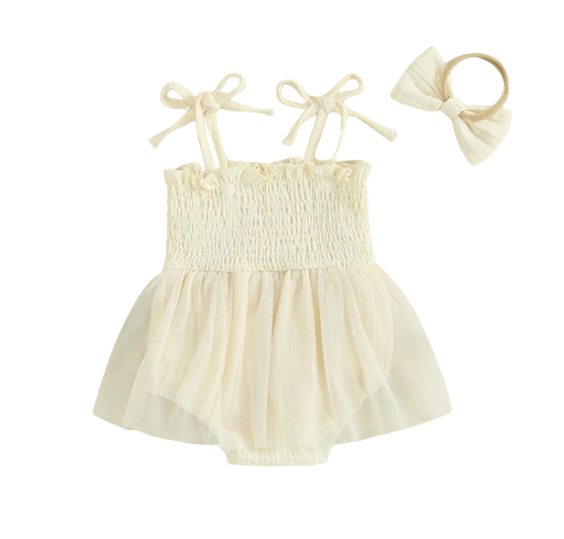 The Legacy - Baby Girl Sleeveless Suspender Dress & Bow Headband Birthday Outfit