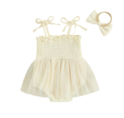 The Legacy - Baby Girl Sleeveless Suspender Dress & Bow Headband Birthday Outfit