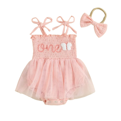 The Legacy - Baby Girl Sleeveless Suspender Dress & Bow Headband Birthday Outfit