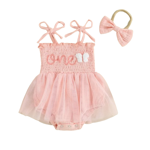 The Legacy - Baby Girl Sleeveless Suspender Dress & Bow Headband Birthday Outfit
